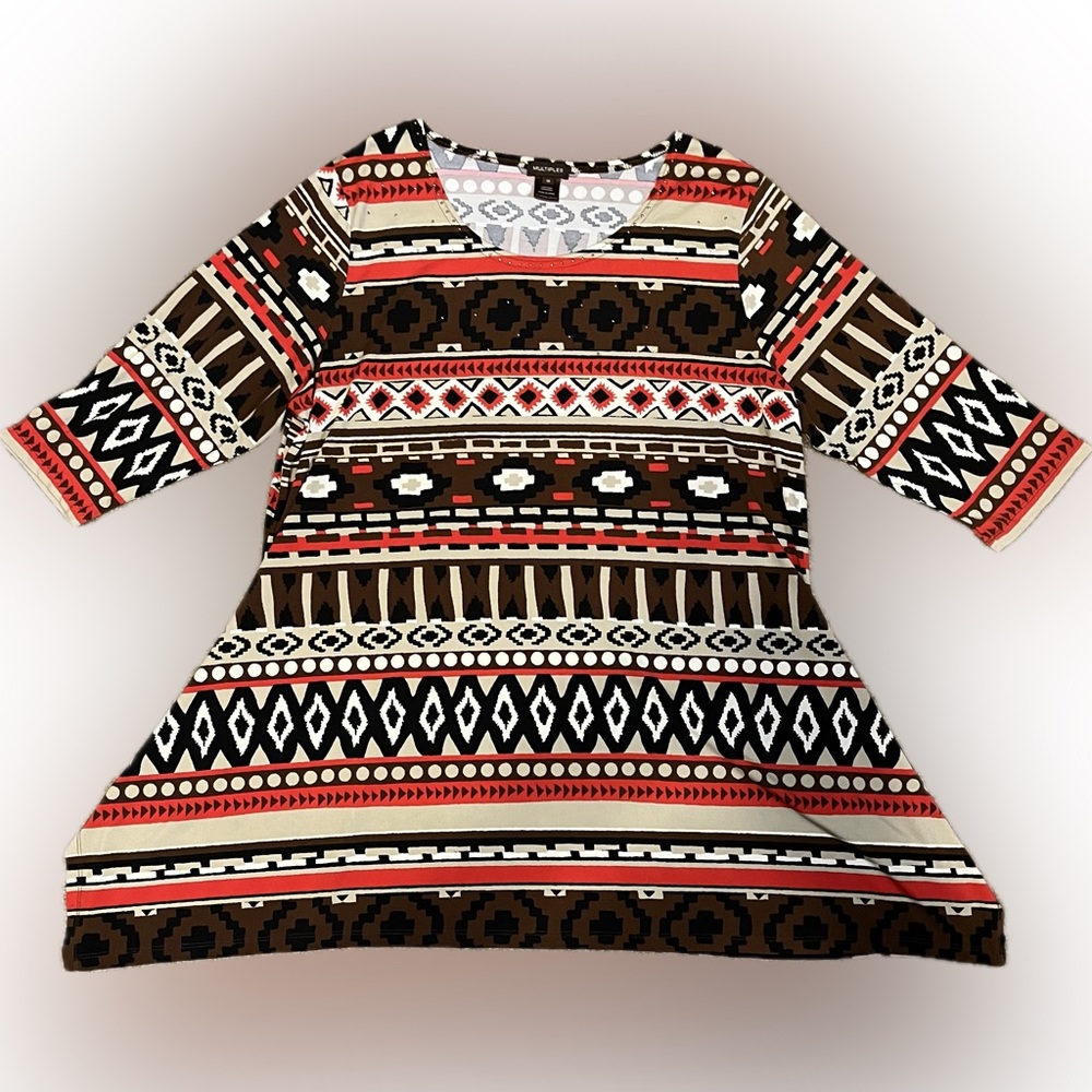 Multiples Tribal Print Tunic with 3/4 Sleeves size 1X - Picture 5 of 11
